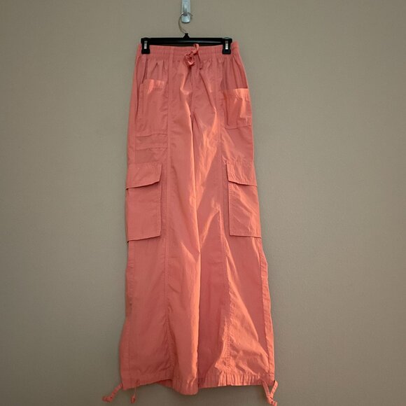 Aerie, High Waisted, Go-For-It, Baggy Cargo Pant, Color is Spicy Coral - Picture 2 of 9